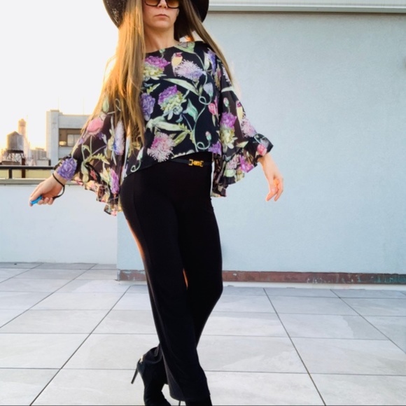 H&M feat. Reformation See-through Floral Bat Wing Bell Flare Sleeve New - Picture 7 of 16